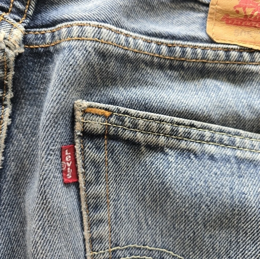 Levi's 505 Jeans Mens 33X32 Black Lighg Wash Mid Rise Stretch Logo Straight